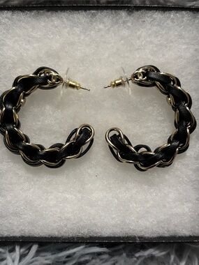 CC Braided Hoop Earrings with Gold-Tone Chain Accent